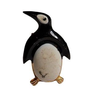 Vintage Penguin Black White Metal Animal Brooch Pin 1.5 inch